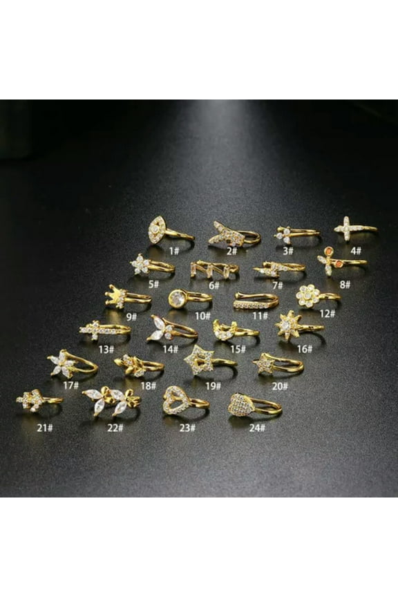 Fake Piercing Nose Cuff Nose Ring Nose Clip Gem Crystal Non Pierced Jewellery-Gold-3#