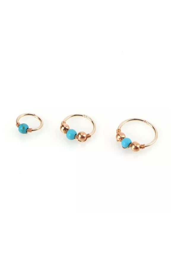 Fake Piercing Nose Hoops Clip Cuff Simple Nose Ring Cartilage Earrings Gifts-Rose Gold Turquoise-8mm