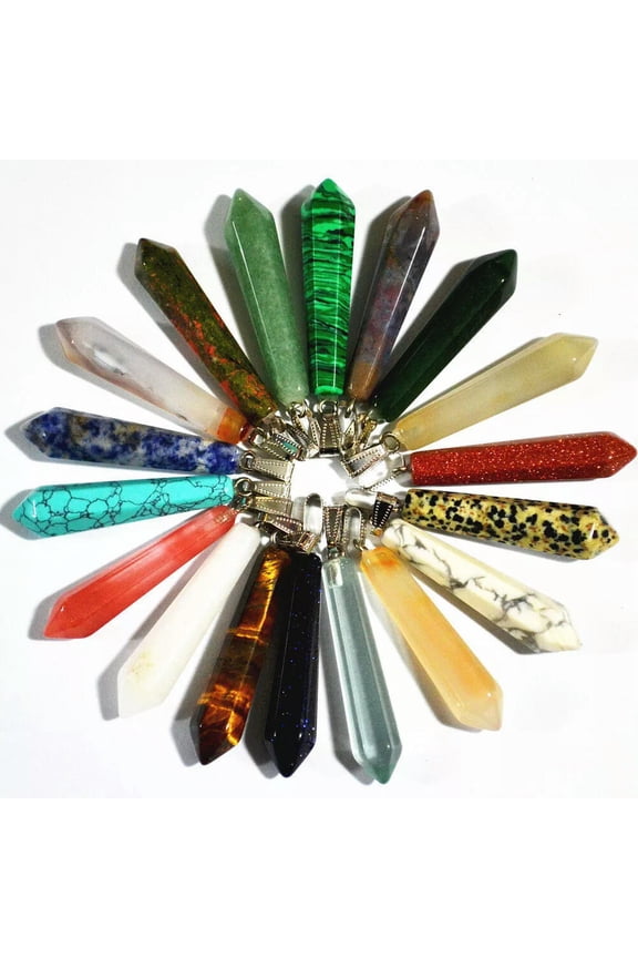 Fashion 10pcs/lot Assorted Natural stone Pendulum pillar Pendants gift 12x50mm