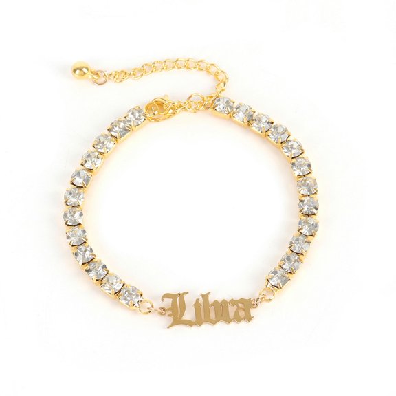 K-KED Fashion 12 Constellations Feet Chain Engraved Letters Water Diamond Feet Anklet-Libra-Gold
