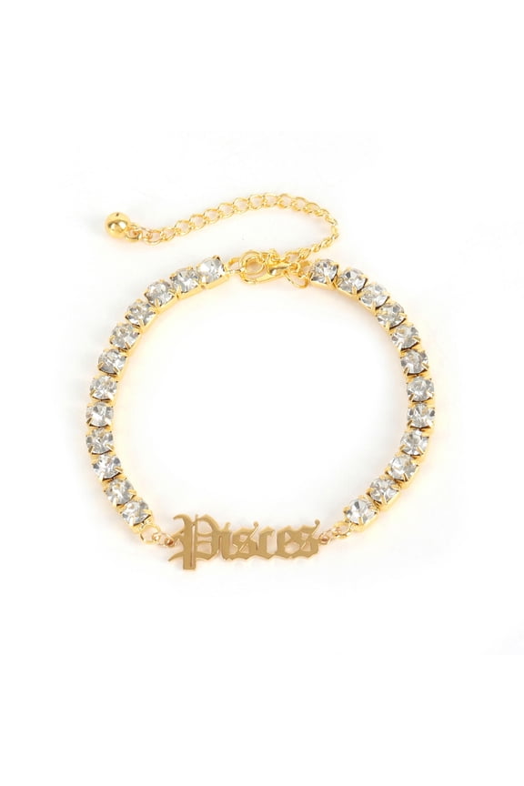 Fashion 12 Constellations Feet Chain Engraved Letters Water Diamond Feet Anklet-Pisces-Gold