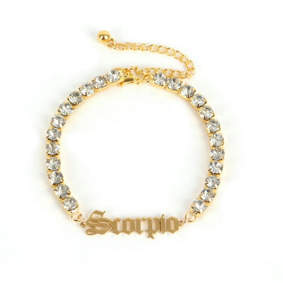 K-KED Fashion 12 Constellations Feet Chain Engraved Letters Water Diamond Feet Anklet-Scorpio-Gold