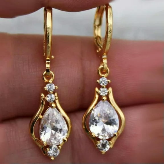 K-KED Fashion 18k Yellow Gold Plated Drop Earrings Cubic Zirconia Delicate Jewelry Gifts A Pair-Silver