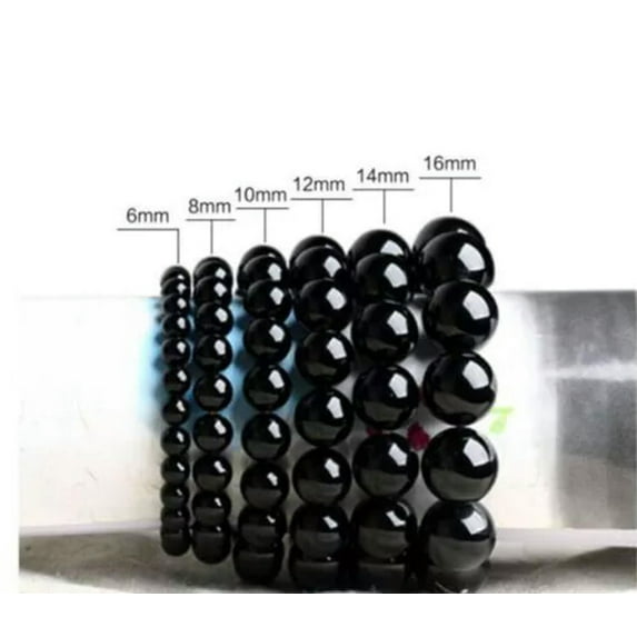 K-KED Fashion 6mm-14mm Black Agate Onyx Gemstone Round Beads Stretch Bracelet 7.5''-12 mm