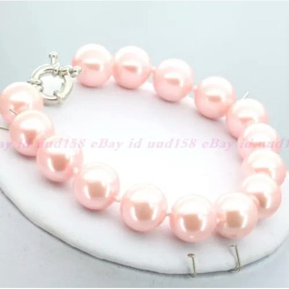 K-KED Fashion 8/10/12mm Multi-Color South Sea Shell Pearl Round Beads Bracelets 7.5''-Light Pink-12mm