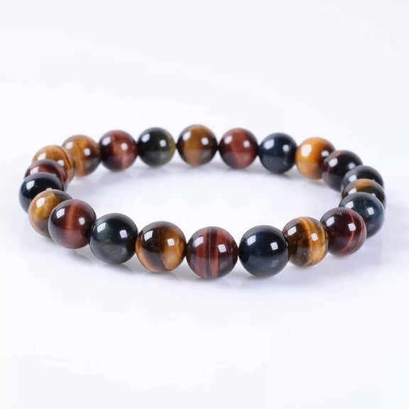 K-KED Fashion 8mm Multicolor Tiger's Eye Round Gemstone Beads Elastic Bracelet 7.5''