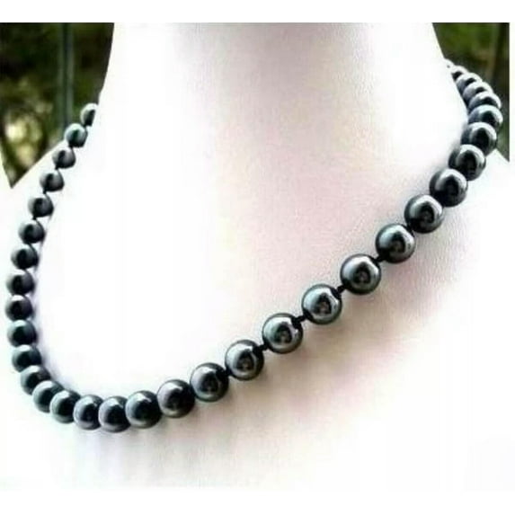 K-KED Fashion 8mm South Sea Black Shell Pearl Round Beads Necklace 18 inch