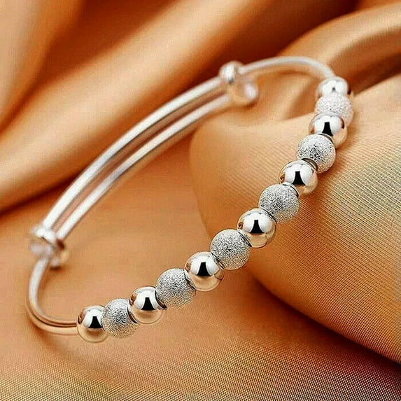 K-KED Fashion 925 Silver Beads Bangle Bracelet Womens Girl Delicate Jewelry Accessories Wedding