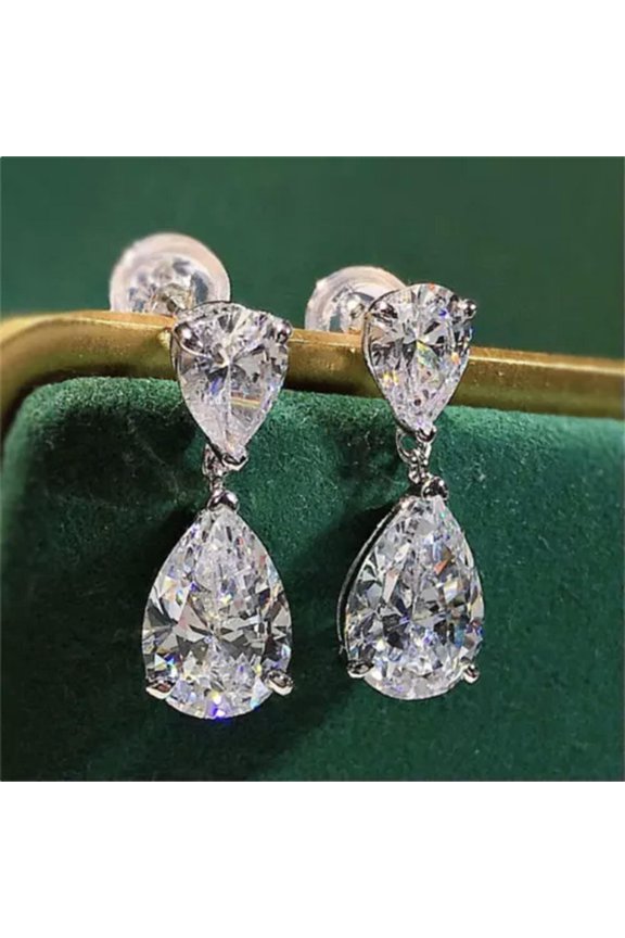 Fashion 925 Silver Drop Earring Cubic Zirconia Delicate Jewelry Engagement Gift A Pair-Silver