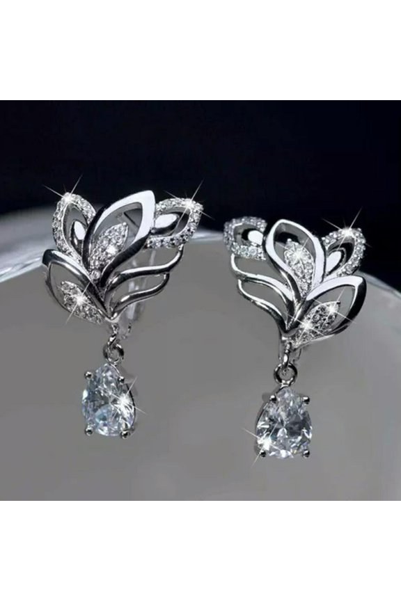Fashion 925 Silver Drop Earring Cubic Zirconia Delicate Jewelry Engagement Gift A Pair-Silver