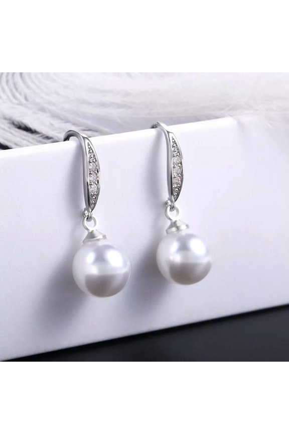 Fashion 925 Silver Filled Pearl Bead Drop Earring Cubic Zircon Wedding Gift