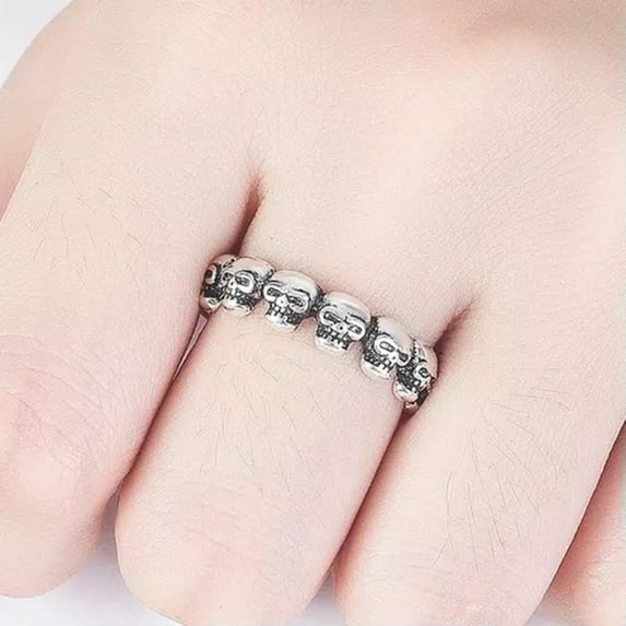 K-KED Fashion 925 Silver Viking Skull Rings Punk Party Delicate Jewelry Ring Gift Sz Adjustable-Adjustable-Silver