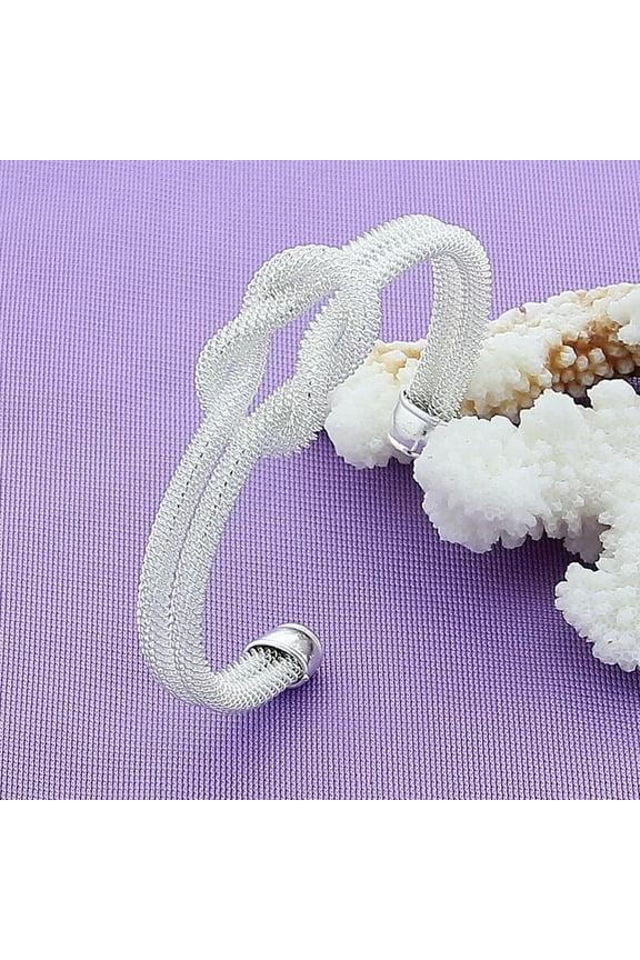 Fashion 925 Sterling Silver Delicate Jewelry Interlocking Cuff Bracelet for Women Gift-default