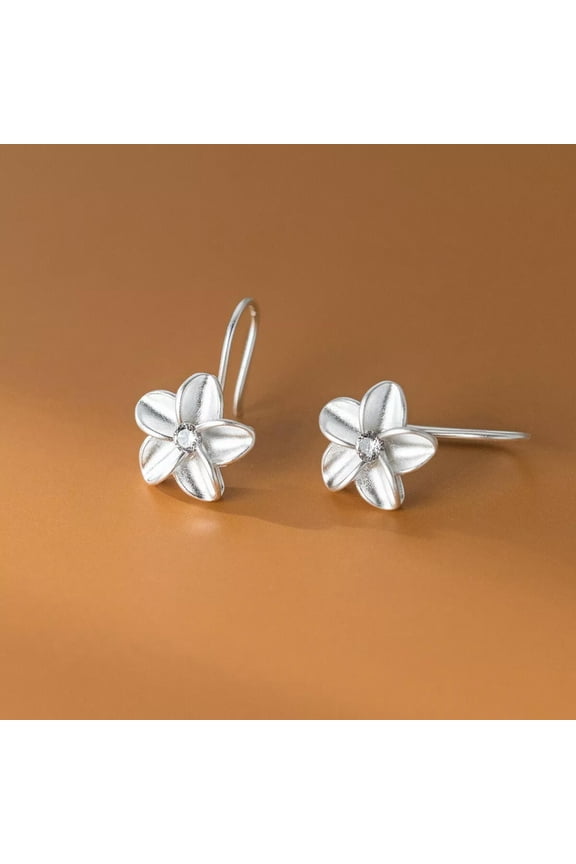 Fashion 925 Sterling Silver Flower Drop Hook Earrings for Women Zircon Jewelry