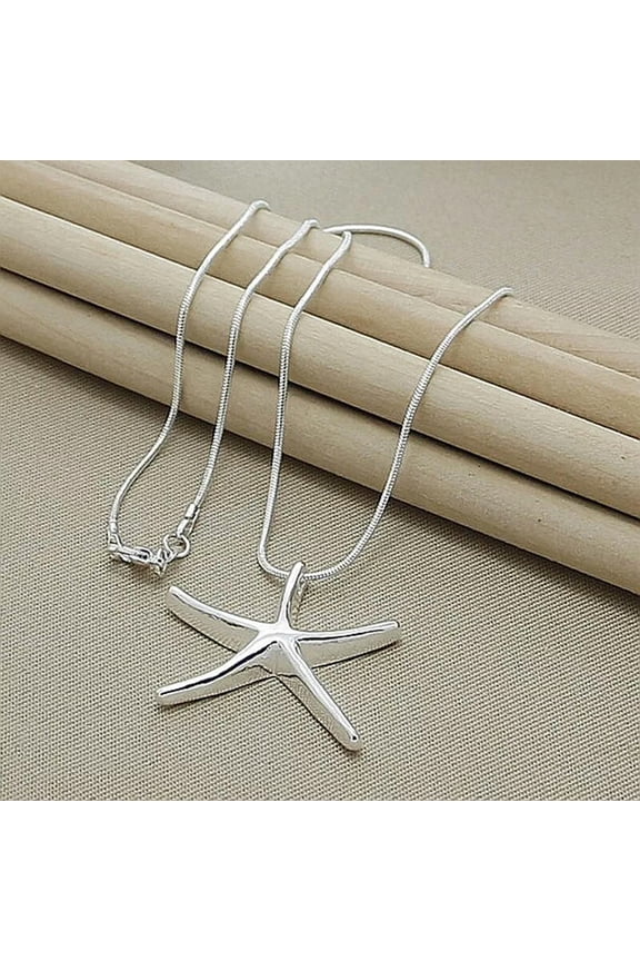 Fashion 925 Sterling Silver Star Fish Pendant Necklace Snake Chain Accessories
