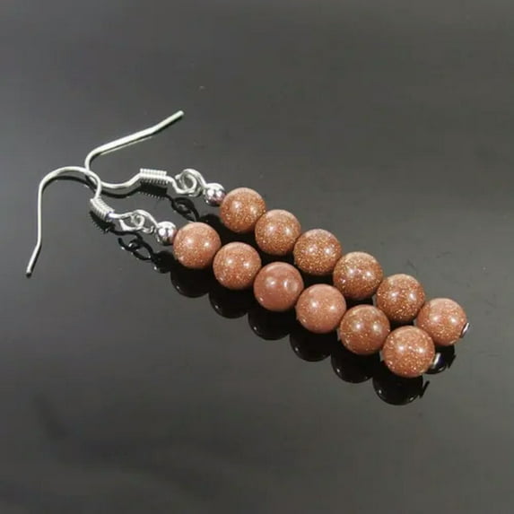 K-KED Fashion Assorted Natural Gemstone Silver Plated Dangle Earrings 6mm Beads Fringe-Golden Sand Jasper