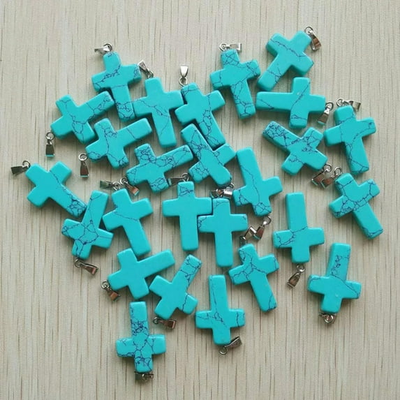 K-KED Fashion Blue Turquoise Cross Charms Pendants for DIY Delicate Jewelry 50pcs/lot Wholesale