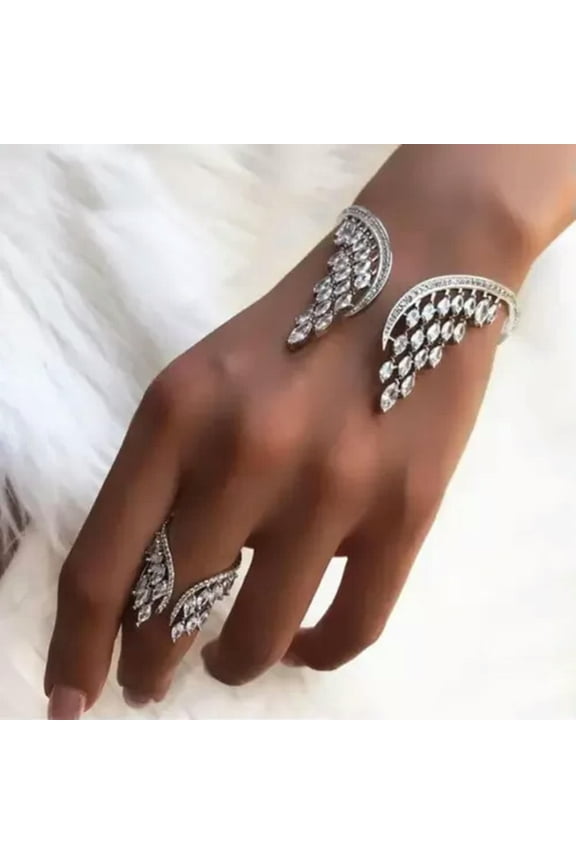 Fashion Bridal Open Bangle Bracelet Angel Wings Design for Women Accessories-Silver-Bracelet