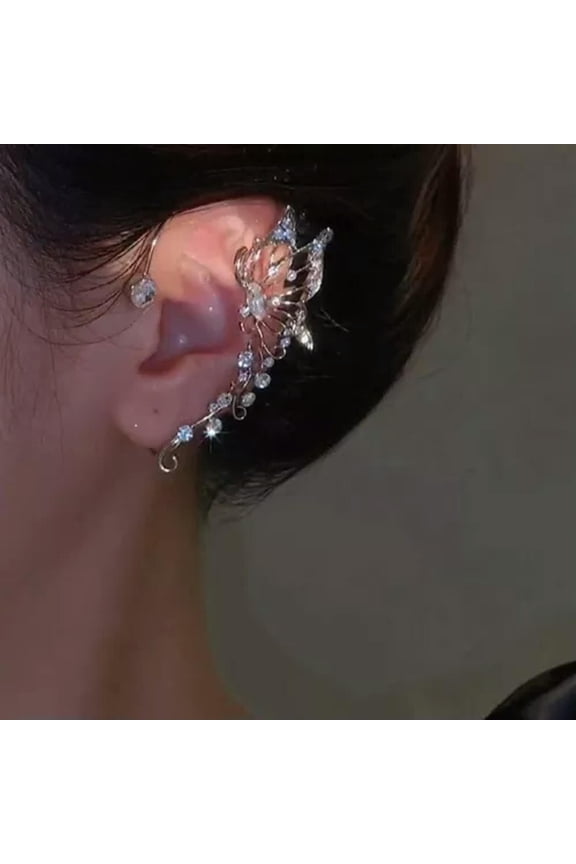 Fashion Butterfly Leaf Tassel Ear Cuff Clip Earrings Non Piercing Wrap Jewelry-1pc Left Ear -1