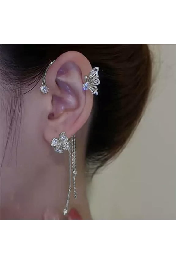 Fashion Butterfly Leaf Tassel Ear Cuff Clip Earrings Non Piercing Wrap Jewelry-1pc Left Ear -4