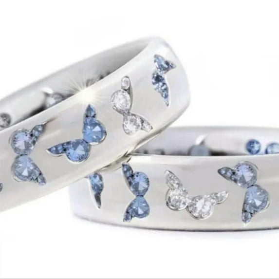 K-KED Fashion Butterfly Zircon Finger Rings Women Wedding Ring Exquisite Delicate Jewelry Ring-blue-9