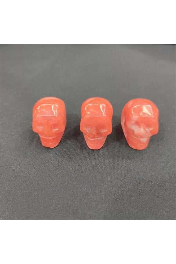 Fashion Cherry Quartz Stone Carved Skull Charm Pendants 3pcs/lot Wholesale
