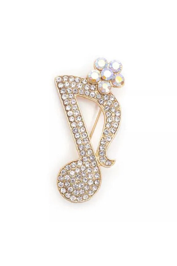 Fashion Creative Musical Note Full Rhinestone Corsage Light Luxury Brooch Pin-_-A13