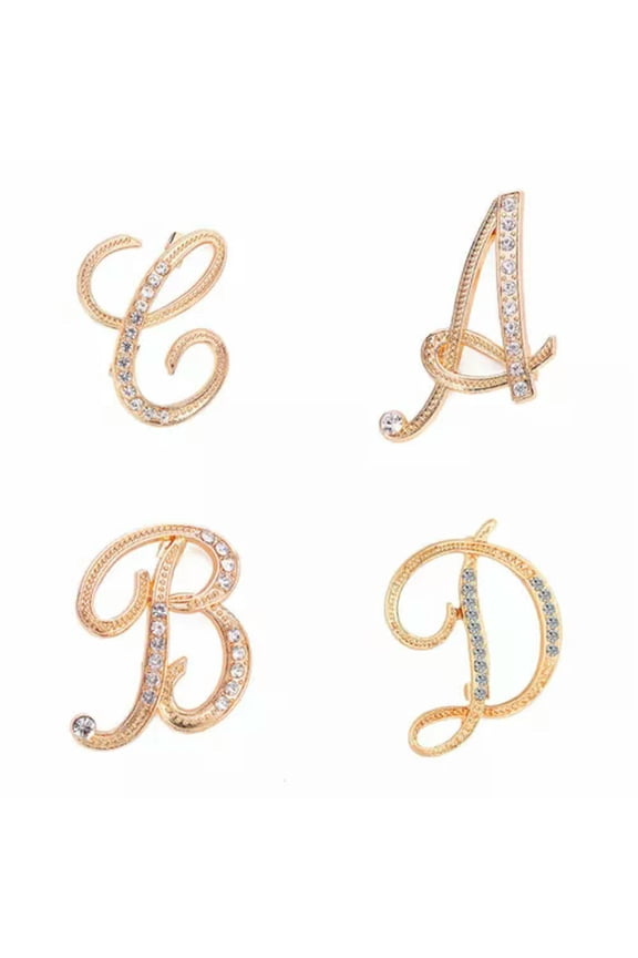 Fashion Crystal Letter Brooch Initial Lapel Pin Rhinestone 26 English Letters-A