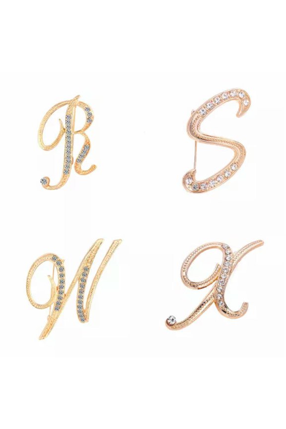 Fashion Crystal Letter Brooch Initial Lapel Pin Rhinestone 26 English Letters-W