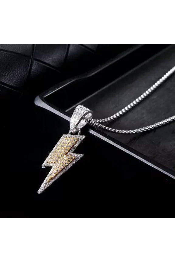 Fashion Delicate Jewelry Cubic Ziron Silver & Gold Lightning Bolt Pendant Necklace