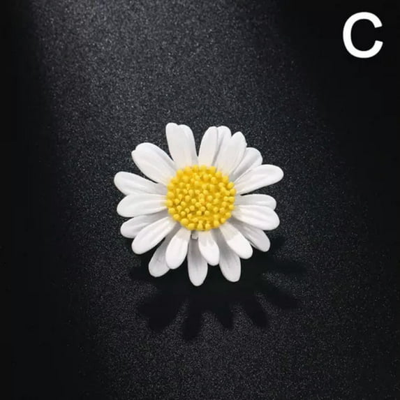 K-KED Fashion Enamel Lapel Badge Collar Pin Daisy Flower Corsage Brooch Women Jewelry-White
