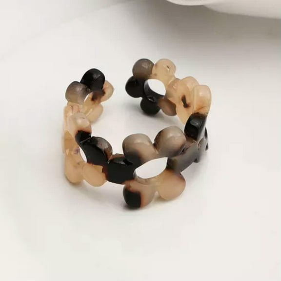 K-KED Fashion Flower Finger Rings Adjustable Opening Trendy Plastic Delicate Jewelry Gift -Yellow Black-Resizable