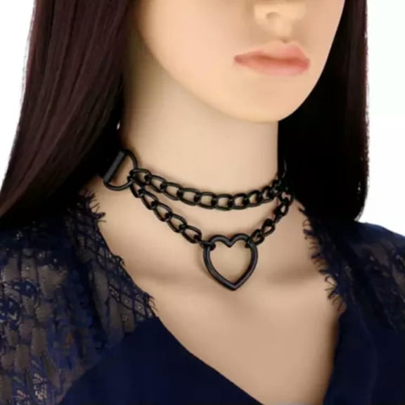 K-KED Fashion Gothic Punk Women's Black Heart Pendant Choker Chain Necklace