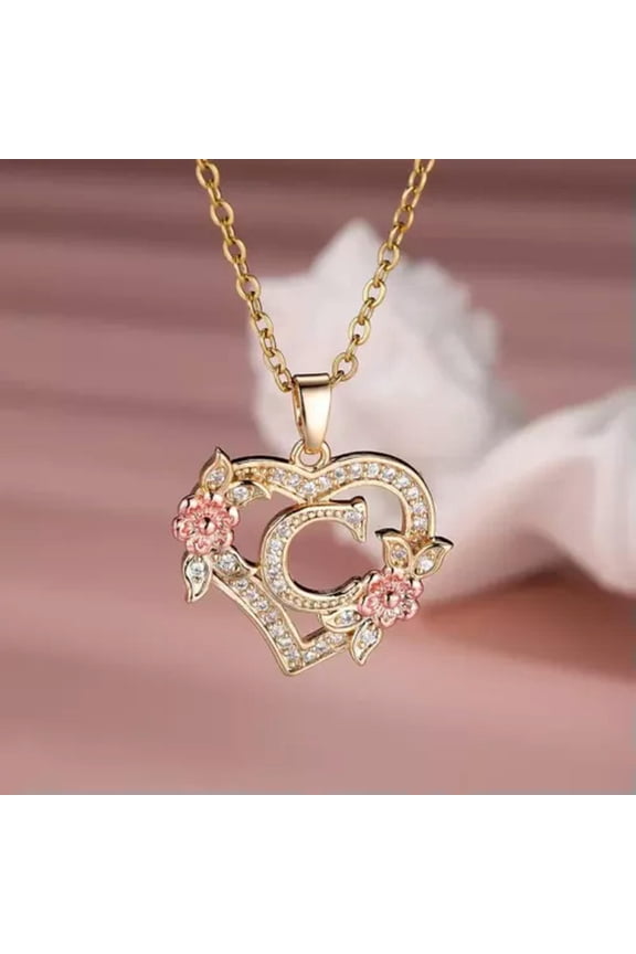 Fashion Letter C Love Heart Necklace Flower Rose Golden Necklace Delicate Jewelry Women