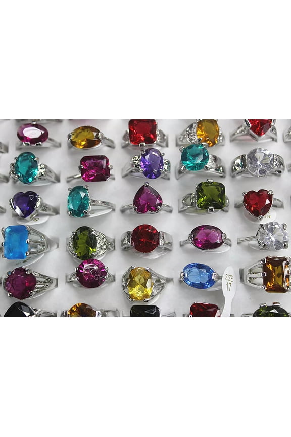Fashion Lots 30pcs Imitation zirconia Silver Plated Multicolor Wonderful rings