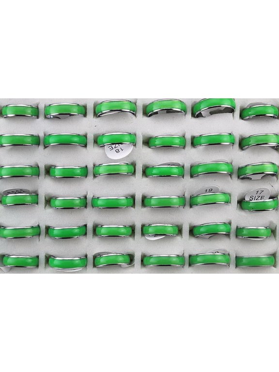 Fashion Lots 30pcs Stainless steel Green Enamel Unisex Popular Rings Jewelry