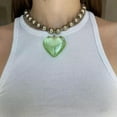 thumbnail image 1 of K-KED Love Heart Necklace Big Glass Heart Pendant Chain Choker Neck Delicate Jewelry Gifts-Green, 1 of 9