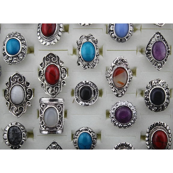 K-KED Fashion Mixed Lots 30pcs Natural stone&Alloy lady Rings party gift ping