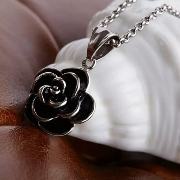 K-KED Fashion New Stainless Steel Collar Chain Antique Rose Pendant Women's Necklace