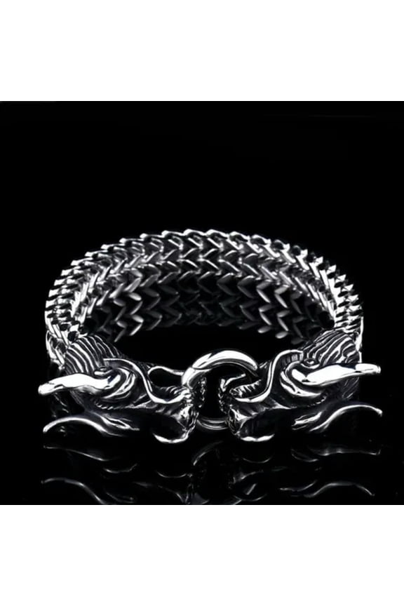 Fashion Personality Domineering Cast Double Tap Men's Stainless Steel Bracelet-18cm