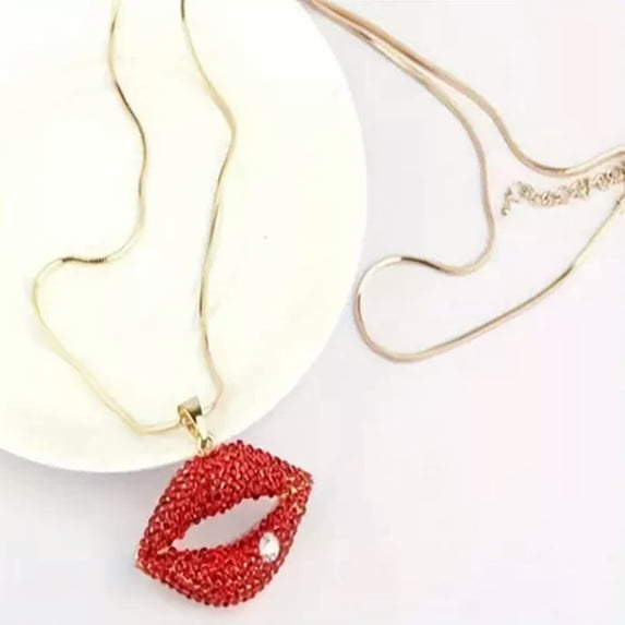 K-KED Fashion Red Lip Glass Beads Pendant Necklace