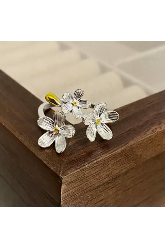 Fashion Seven Flowers Open Ring Adjustable Women Delicate Jewelry Gift Match Finger Ring/-three flowers