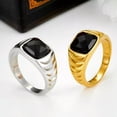 thumbnail image 1 of K-KED Fashion Simple Cold Wind Black Gemstones Stainless Steel Rings Size 7-11-11-Gold, 1 of 9