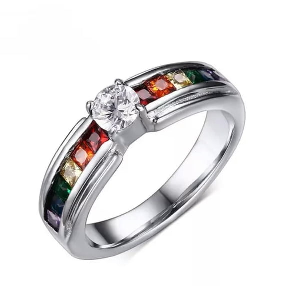 K-KED Fashion Six Color Accessories With Zircon Stainless Steel Rainbow Color Rings