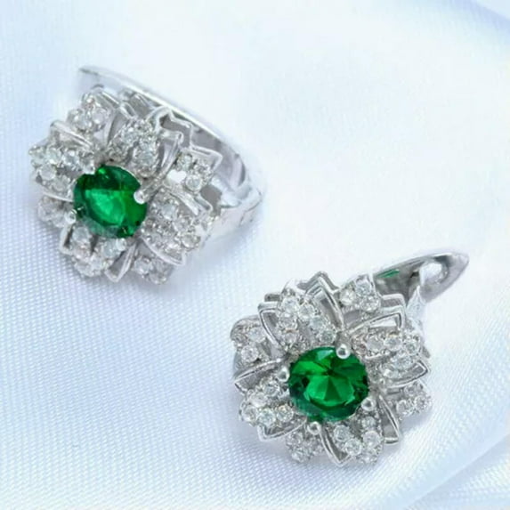 K-KED Fashion Women 925 Silver Cubic Zirconia Crystal Ear Stud Dangle Hoop Earrings-#1