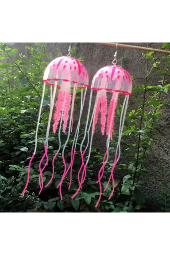 Fashion Women Earring Jellyfish-shaped Tassels Large Long Piercing Earrings Gift-Rose Red