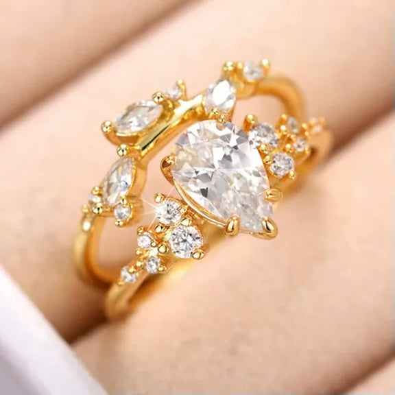 K-KED Fashion Women Gold plated Wedding Ring 6 Style Cubic Zircon Delicate Jewelry Sz 6-10-8