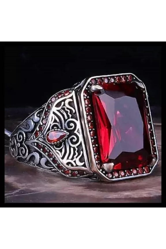 Fashion Women Men 925 Silver Delicate Jewelry Cubic Zirconia Wedding Party Ring Size 6-13-7-Red