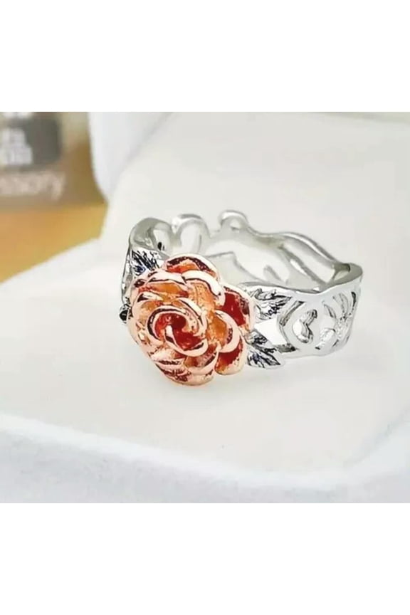 Fashion Women's Vintage Rose Gold Flower Ring Holiday Party Engagement Gift New-#11