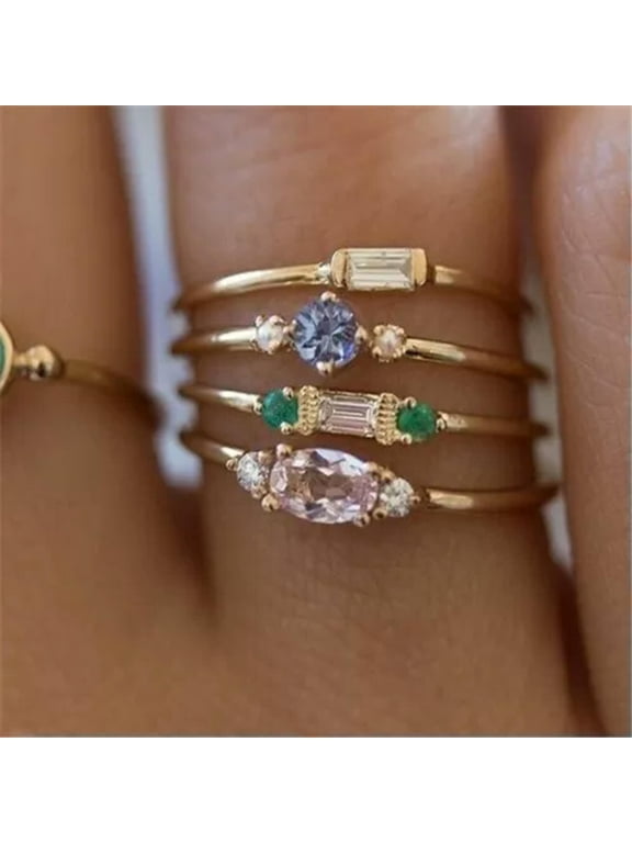 Fashion Yellow Gold Plated Rings Women Cubic Zirconia Delicate Jewelry Ring Set Size 6-10-10-Style 4